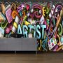 Drawing Graffiti Artist with Colorful Painting Wallpaper Mural