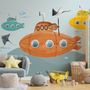 Kids Boys Watercolor Underwater with Submarine Wallpaper Mural