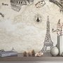 Papier peint panoramique avec la Tour Eiffel et la Statue de la Liberté