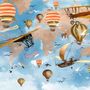 3D Look Kids World Map with Hot Air Balloon Wallpaper Mural