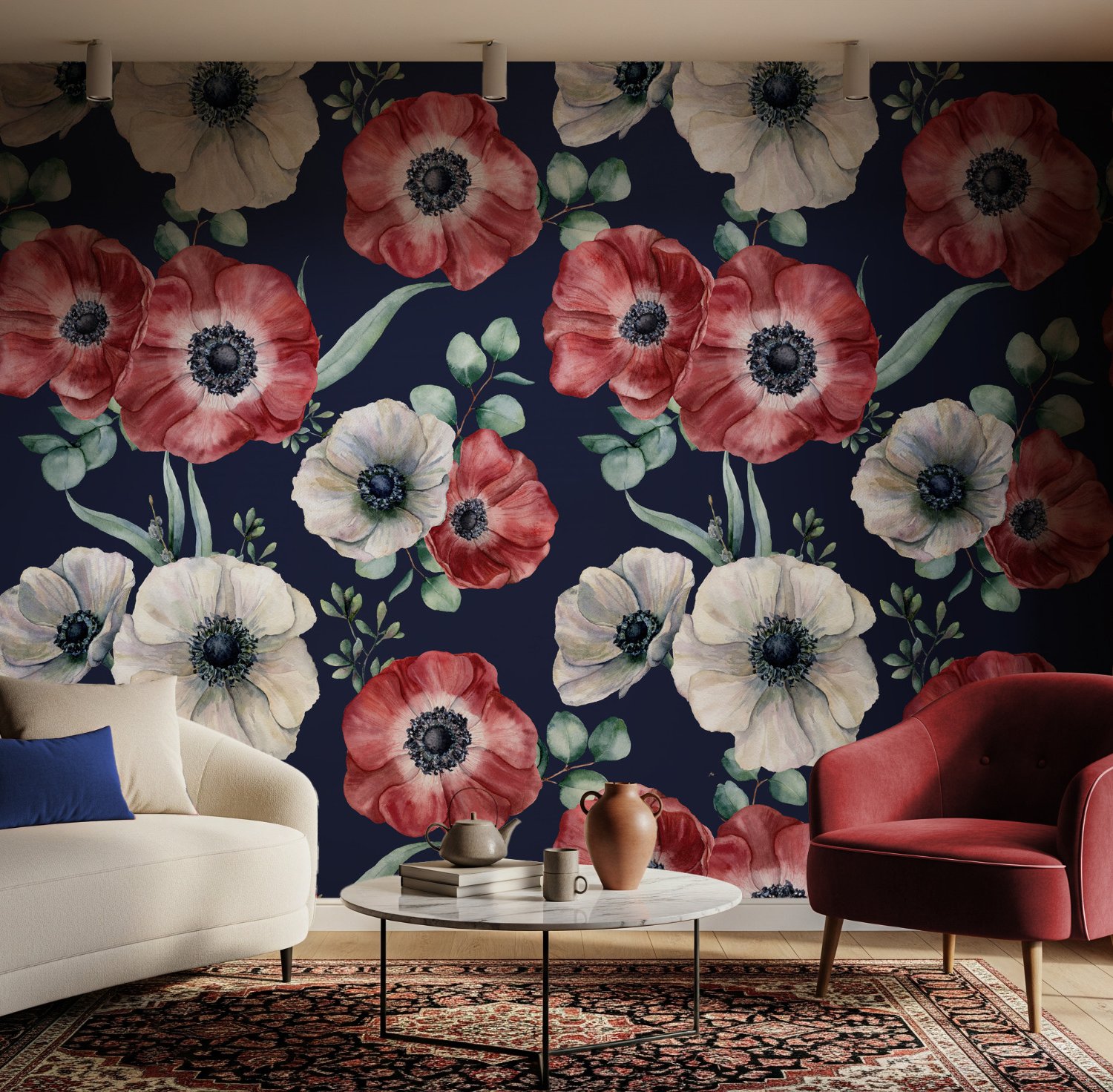 Corn Poppy Floral Wallpaper Mural - Peel and Stick