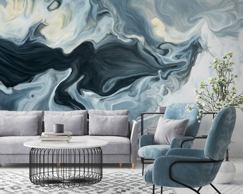 Abstract Watercolor Style Dark Marble Wallpaper Mural