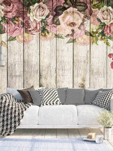 Vintage Blumen mit Holz Fototapete