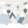 Nursery Mountain Landscape with Hot Air Balloons Wallpaper Mural