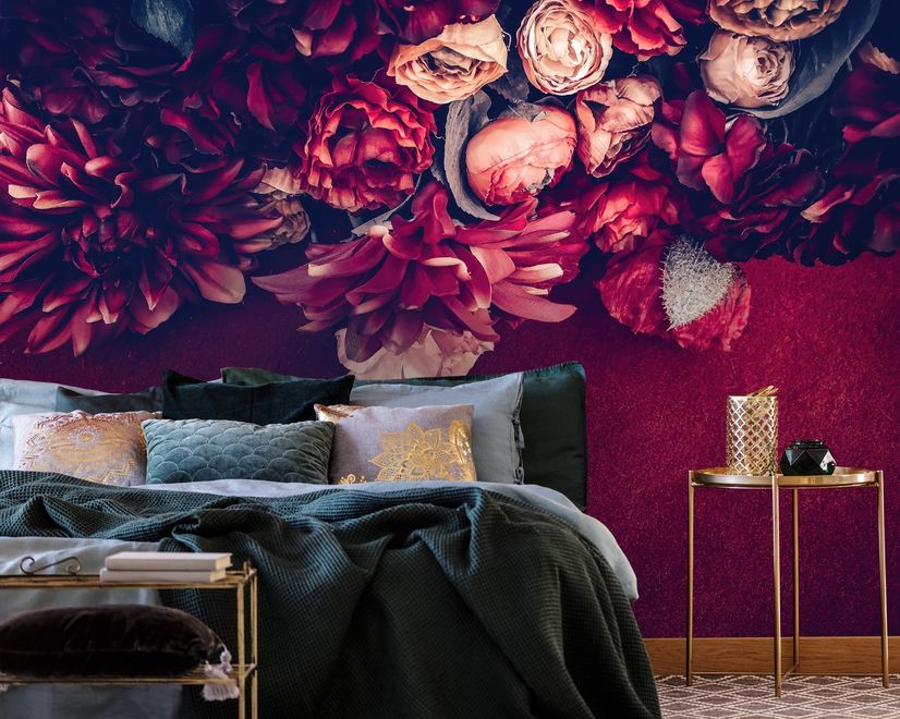 Red Dahlia Rose Floral Bouqet Wallpaper Mural