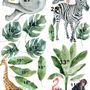 Kids Tropical Safari Animals Set Wall Decal Sticker
