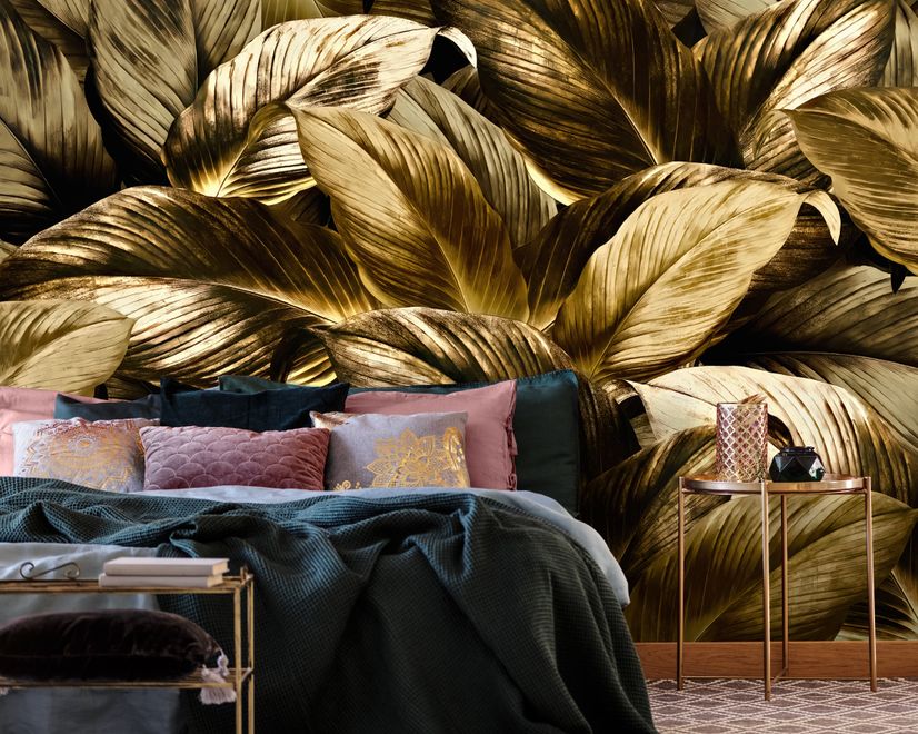Elegant Golden Dead Leaf Wallpaper Mural