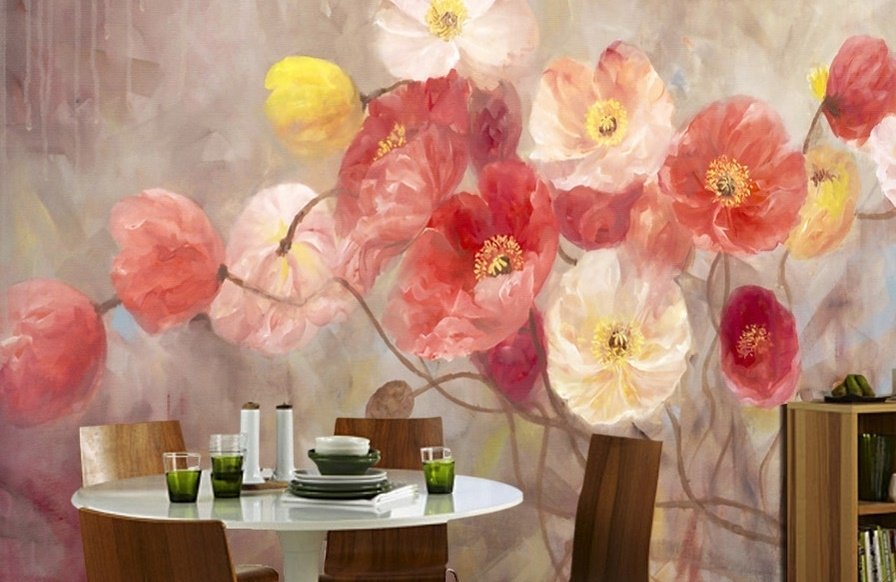 Oil Painting Poppy Floral Wallpaper Mural - Peel and Stick