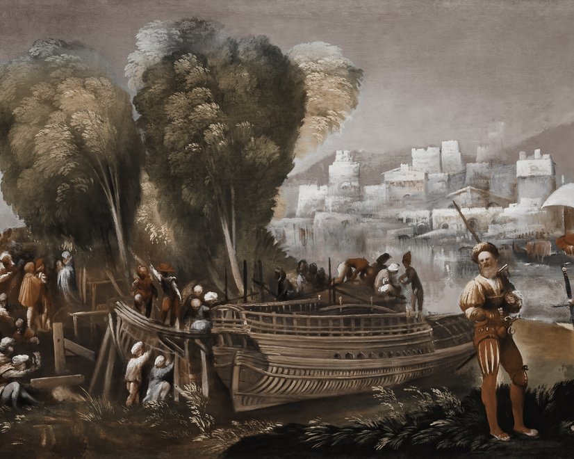 Medieval Lake Landscape with Boats Wallpaper Mural
