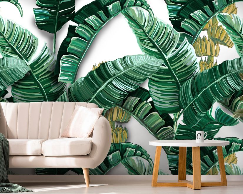 Watercolor Banana Leaf Pattern Wallpaper Mural