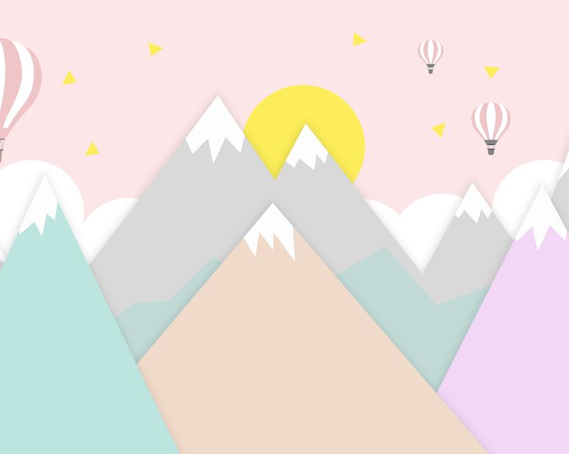Pink Mountainscape and Hot Air Balloon Wallpaper Mural