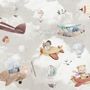 Papier peint panoramique de la chambre d'enfant Animaux de dessins animés volant avec un avion