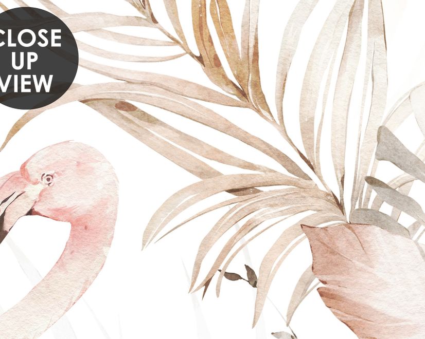 Soft Flamingo Art with Boho Tropical Leaf Wallpaper Mural