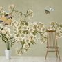 Papier peint panoramique art floral bégonia crème