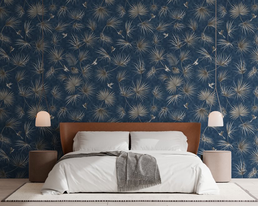 Tropical Palm Leaf and Birds Wallpaper Mural