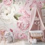 Fototapete Aquarell Rosa Pfingstrose Blumenblüte für das Kinderzimmer