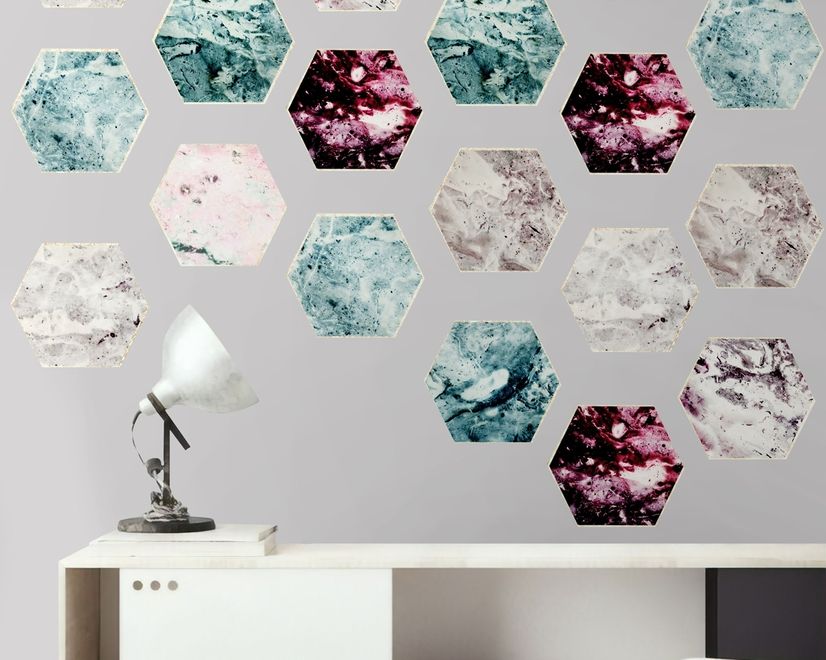 Geometric Marble Style Honeycomb Wall Decal Sticker