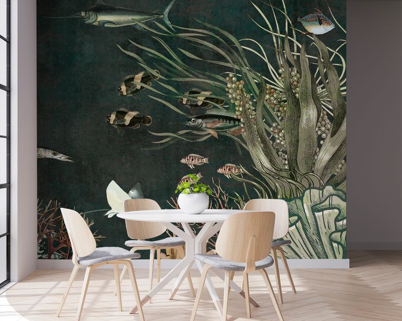 Nostalgic Underwater Fish Art Wallpaper Mural