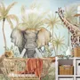 Watercolor Safari Animals in Forest Wallpaper Mural
