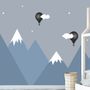 Cartoon Mountain Landscape with Hot Air Balloon Wallpaper Mural