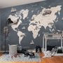 Kids Gray World Maps with Vintage Hot Air Balloon and Cars Wallpaper Mural