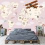 Für Kinder Rosa Weltkarte mit Vintage-Flugzeugen und Heißluftballons Fototapete