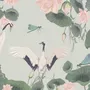 Pink Lotus Flower and White Stork Wallpaper Mural