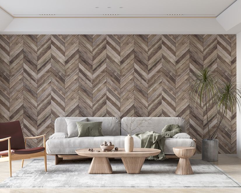 Natural Wood Texture Effect Chevron Wallpaper Mural