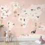 Kids Political World Map with Old Hot Air Balloons Wallpaper Mural