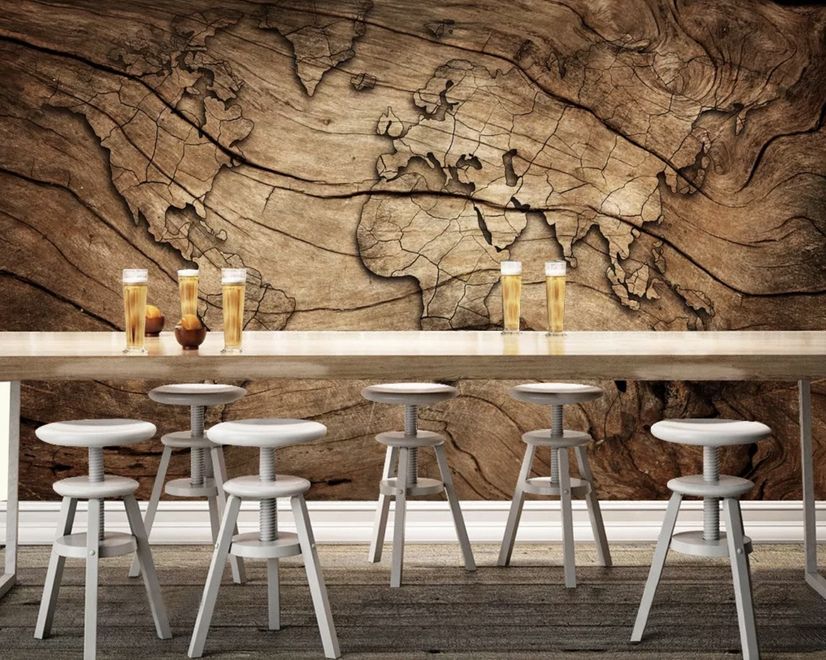 Vintage Wood World Map Wallpaper Mural