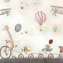 Vintage Hot Air Balloon and Rainbow Wallpaper Mural