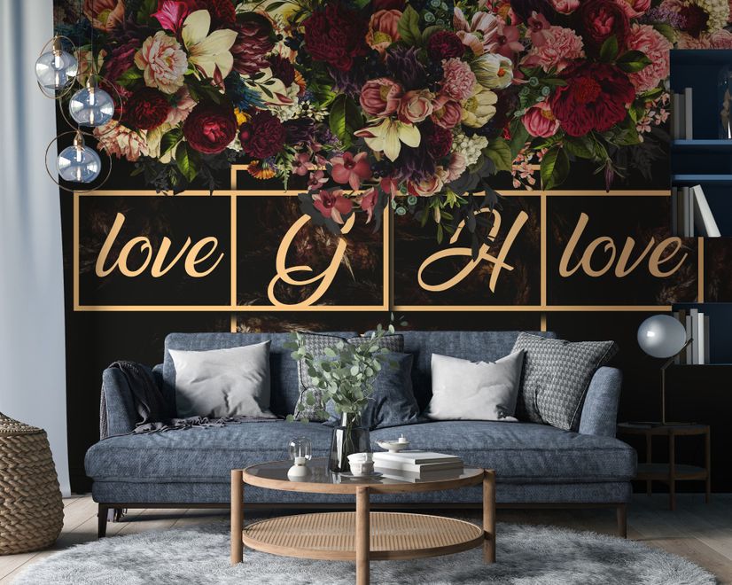 Dark Dutch Floral with Your Write Text Wallpaper Mural