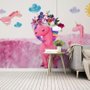 Cartoon Pink Unicorn Drawing Art Wallpaper Mural
