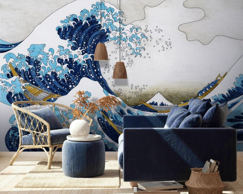 Vintage Wave Drawing Wallpaper Mural