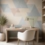 Pastel abstract wallpaper with overlapping sky blue, blush, cream, sage and grey textured triangles