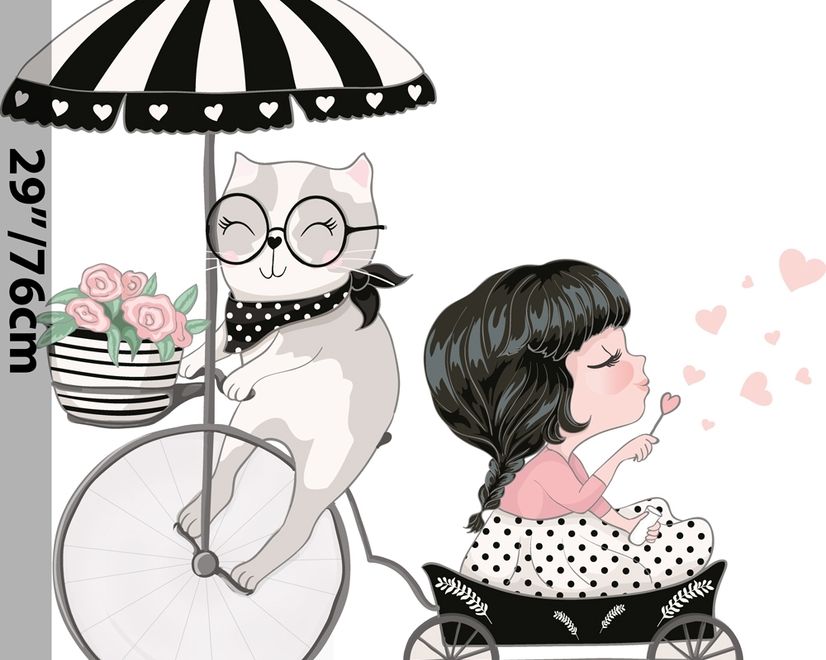 Cute Cat and Beautiful Girl Riding the Bike Wall Decal Sticker