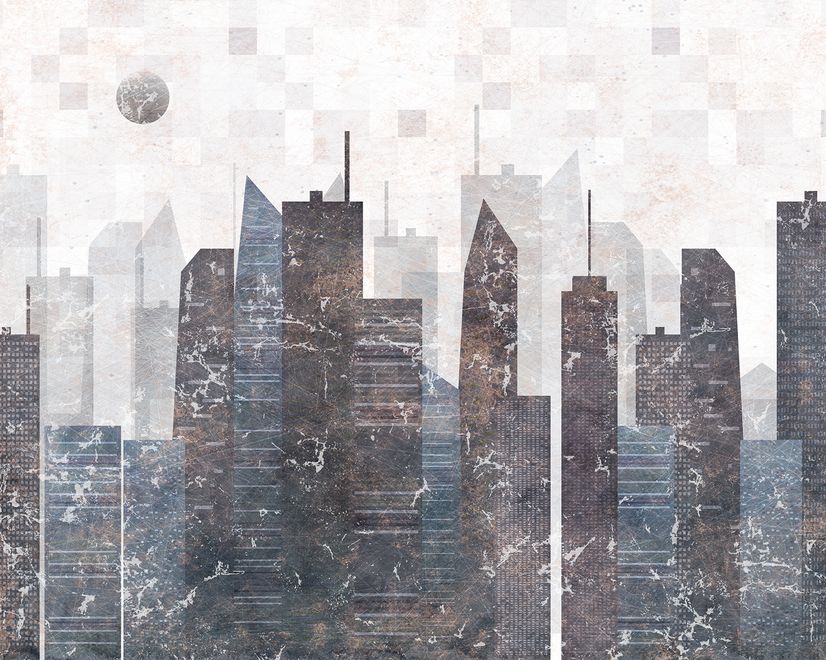 Vintage Geometric City Wallpaper Mural