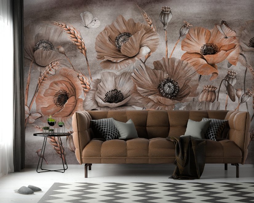 Corn Poppy Flowers Painting Art Wallpaper Mural