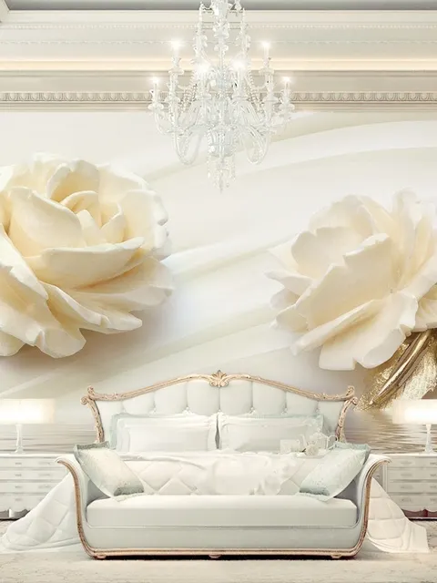 Cream Rose Floral with Water Pattern Wallpaper Mural