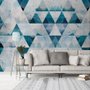 Papier peint panoramique géométrique bleu à motif Trigon