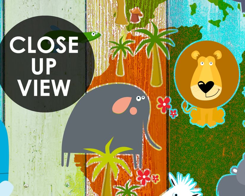 Kids World Map on the Colorful Wood Wallpaper Mural