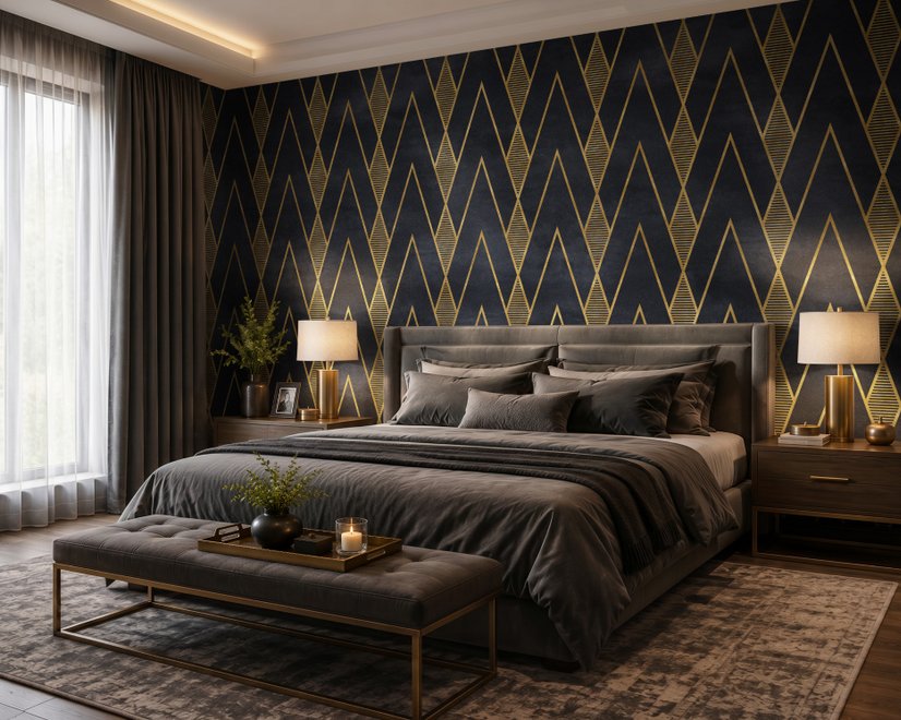 Art Deco Triangle Line on Dark Background Wallpaper Mural