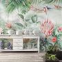 Colorful Tropical Exotic Cactus Floral with Little Birds Wallpaper Mural