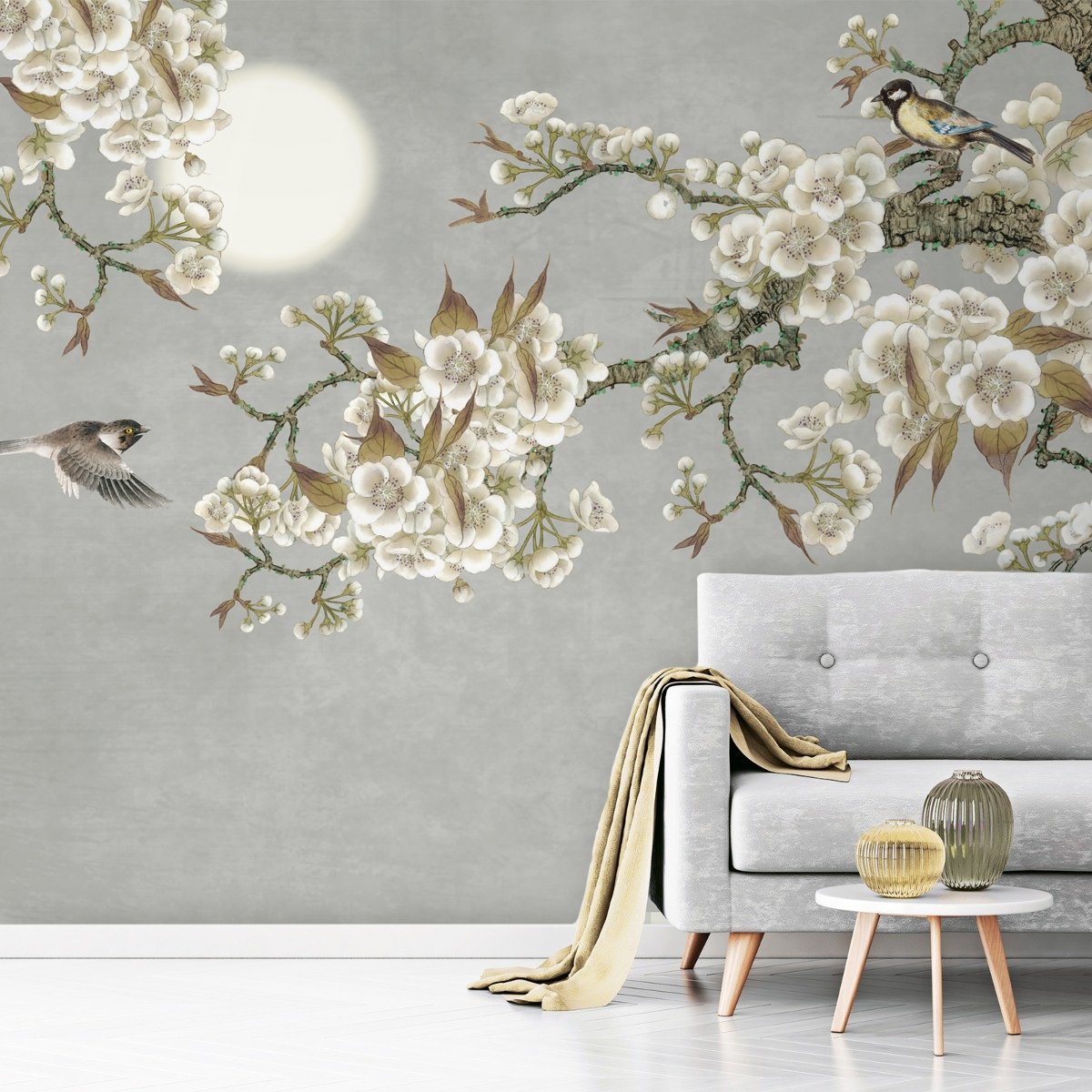 White Plum Blossom Wallpaper Mural - Peel and Stick