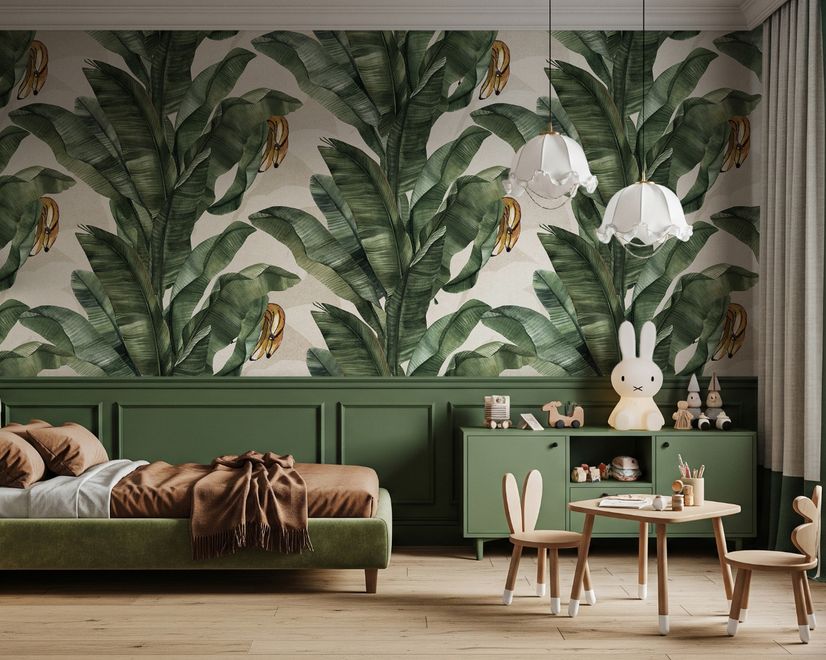 Exotic Banana Leaf Pattern Wallpaper Mural
