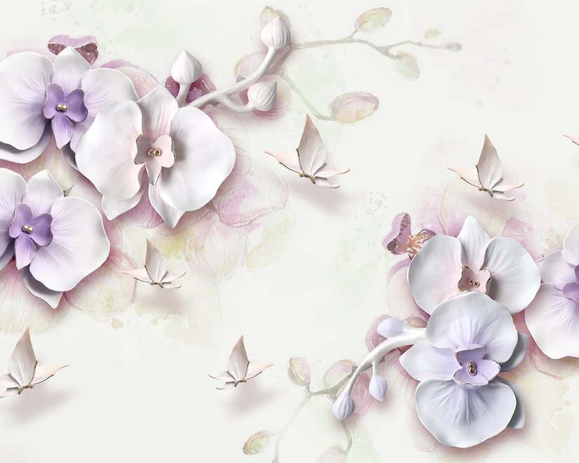 Purple Orchid Floral Wallpaper Mural