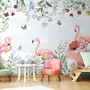 Fototapete Flamingo mit bunten Blumen