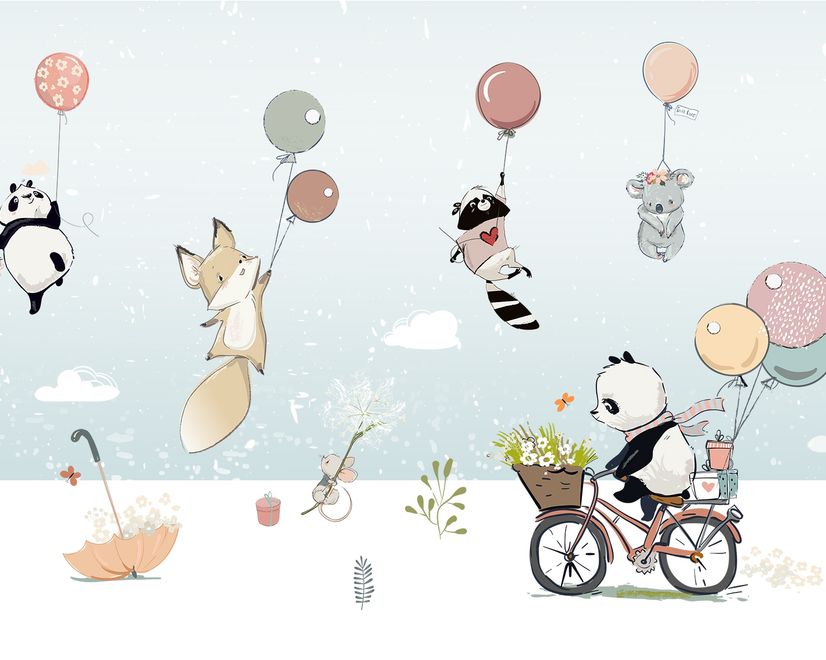 Cartoon Winter with Cute Animal Wallpaper Mural