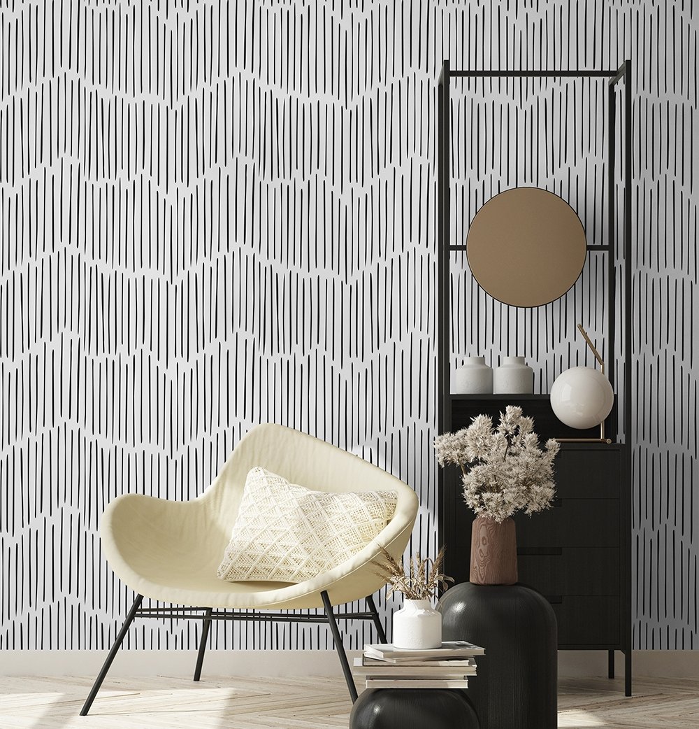 Black and White Minimalist Chevron Lines Wallpaper Mural - Peel and Stick