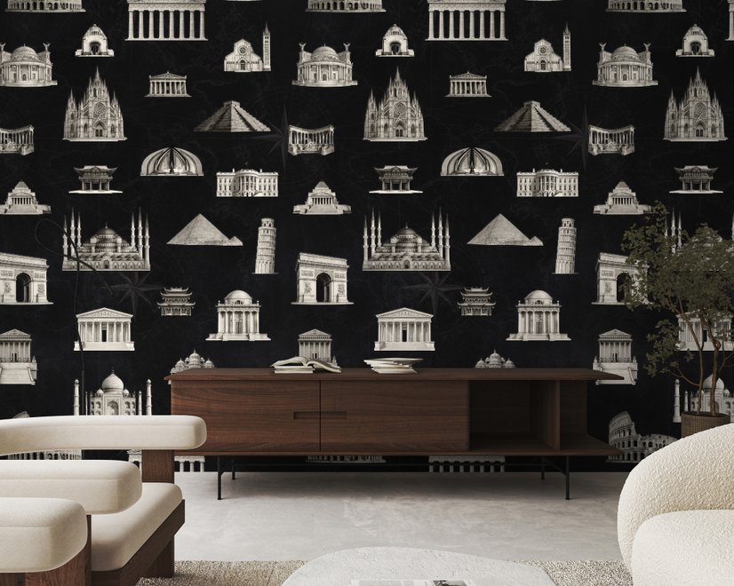 Vintage World Architecture Sketch Wallpaper Mural